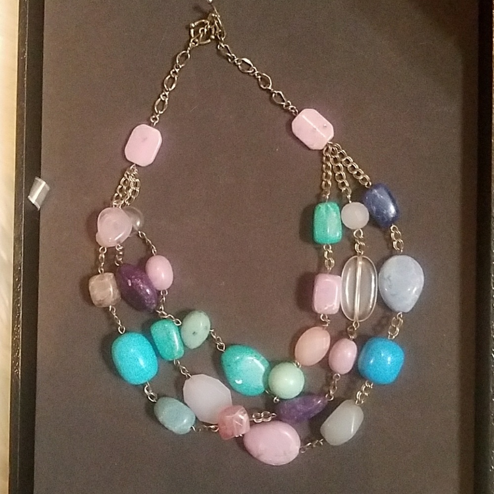 Cute stone 3 chain toggle necklace